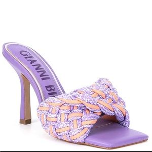 Gianni Bini Womens Bibby Sandals Lilac Woven Leather Corded Square Toe Slip On